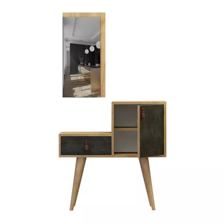 Moderni Hall Standi: Tyylikäs ja Kestävä Säilytysratkaisu Peilillä ja Kengätsäilytyksellä, Tammi Tummanharmaa, 80x80x40 cm - Eteiskaapit - 8681875179101 - 1
