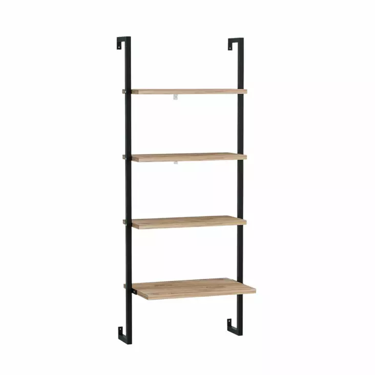 Moderni ja Teollinen Ruskea-Musta Seinä Hylly, 49x120x20 cm, 100% Melamiinipinnoitettu Lastulevy, Metallikehys - Naulakot - 8683342719421 - 1