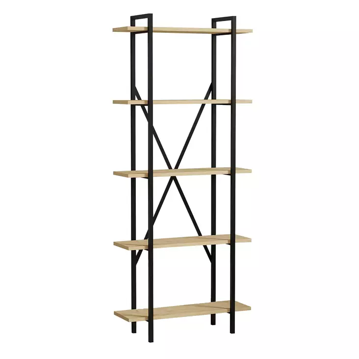 Moderni Kirjahylly, Tammi-Musta, 100% Melamiinipinnoitettu, 72x170x25 cm, Seinään Kiinnitettävä, Lisäsäilytystilaa - Kirjahyllyt - 8683743420421 - 1