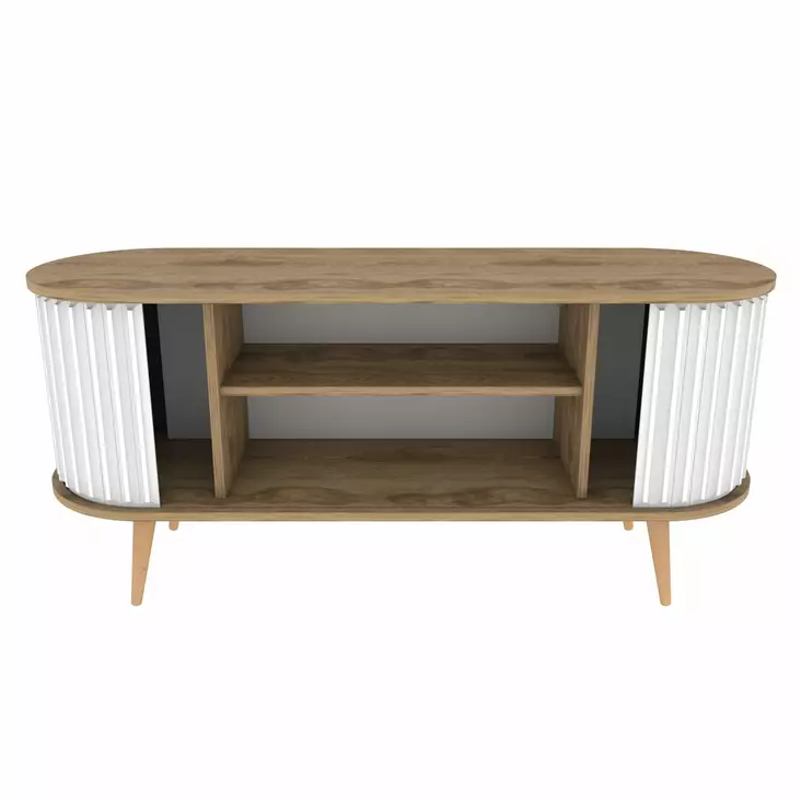 Moderni TV-taso, Oud Tammi Valkoinen, 140x43x64 cm, 100% Melamiinipinnoitettu, Kestävä ja Tyylikäs Huonekalu - TV-tasot - 8683743121731 - 1