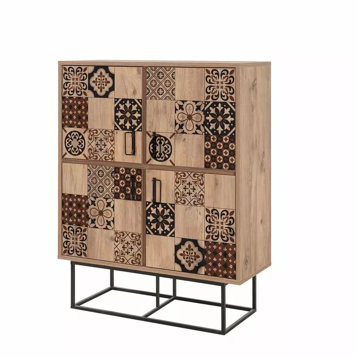 Monikäyttöinen Kaappi - Atlantic Pine Musta Ruskea - 100% Melamiinipinnoitettu - 93x115x36 cm - Metallijalat ja -kahvat - Kaapit ja lipastot - 8683743422371 - 1