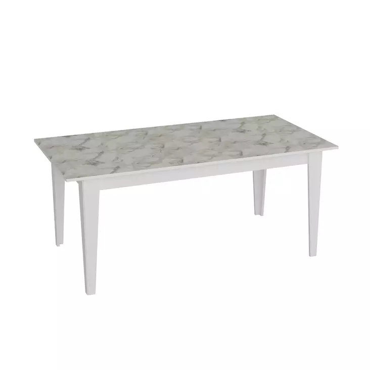 Monikäyttöinen Valkoinen Ruokapöytä 180x76,8x90 cm - 100% Melamiinipinnoitettu Lastulevy, Marmori Kuviointi - Ruokapöydät - 8681875670721 - 1