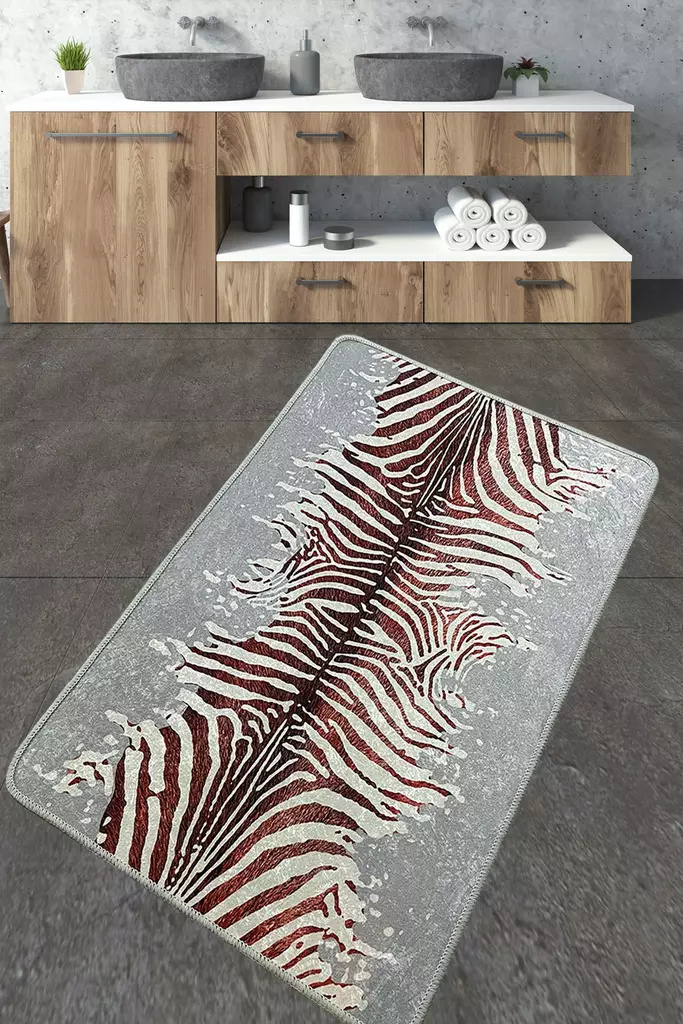 Monivärinen Antibakteerinen Kylpymatto 70x120 cm - 100% Polyesteri, 10 mm Nukka, Liukumaton, Konepestävä 30°C - Kylpyhuonematot ja kosteantilan matot - 8683342800471 - 1
