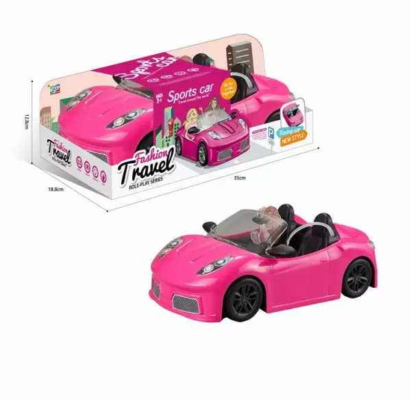 Muotinuken pinkki urheiluauto äänitehosteilla - paristot mukana 3+ vuotta - Nuket ja nukketarvikkeet - 6438484017261 - 1