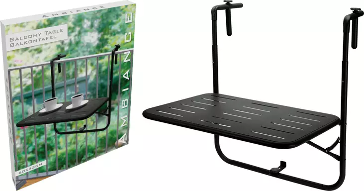 Musta metallinen parvekekaidepöytä 60 x 43 cm - Muut pihakalusteet - 8721037412131 - 1