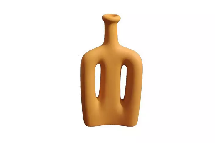 Oranssi Keraaminen Maljakko 15x5x27 cm - Tyylikäs Sisustuselementti Kodin Koristeluun ja Lahjaksi - Kukka-amppelit ja maljakot - 8684282979111 - 1