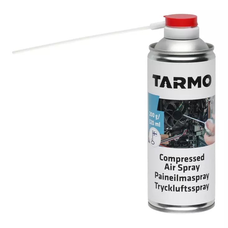 Paineilmaspray 200 g / 520 ml Tarmo - Tehokas paineilmapuhdistaja elektroniikalle ja näppäimistöille (Valmistettu Suomessa) - Muut yleiset tietokonetarvikkeet - 6410416317991 - 1