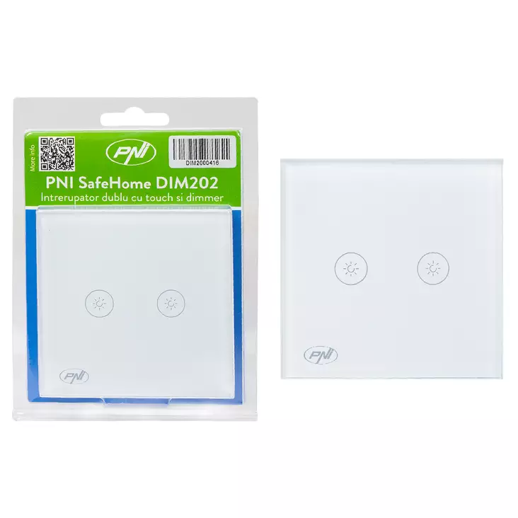 PNI SafeHome DIM202 2X700W Dual Touch -kytkin ja himmennin, jännitteinen johto, ei nollaa, lasi - Kytkimet - 5949066530081 - 1