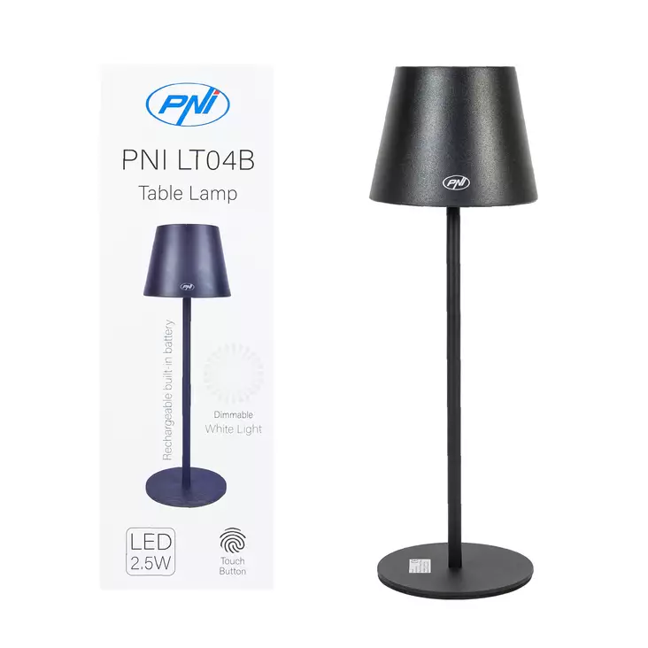 Pöytävalaisin PNI LT04B LED 2,5W, akku 1200 mAh, lataus USB-C:n kautta, 150 lumenia, lämmin valkoinen valo 3000K, väri Musta - PNI tuotteet - 5949066538391 - 1