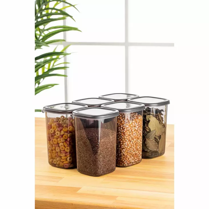 Säilytyslaatikko sarja (6 osaa), antrasiitti, 10 x 10 x 16,5 cm / 1200 ml, kestävä, BPA-vapaa - Muovilaatikot ja säilytyslaatikot - 8683742868941 - 1