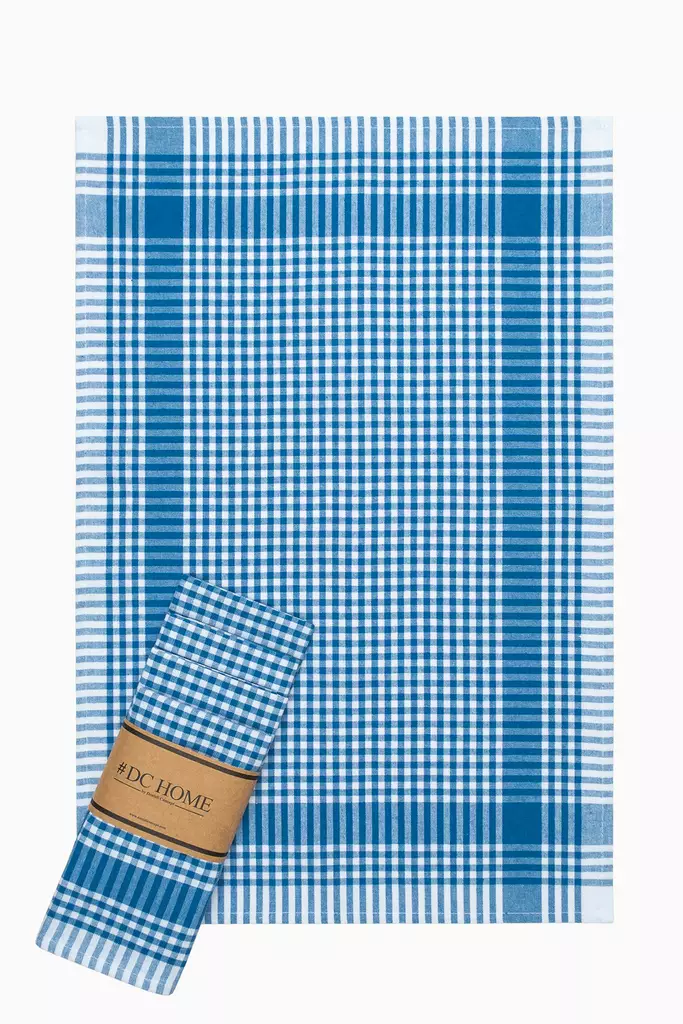 Sininen Keittiöpyyhesetti 5 kpl - 85% Puuvillaa, 45x65 cm, Konepestävä, Tyylikäs Ruudullinen Kuviointi - Keittiötekstiilit - 8683342758451 - 1
