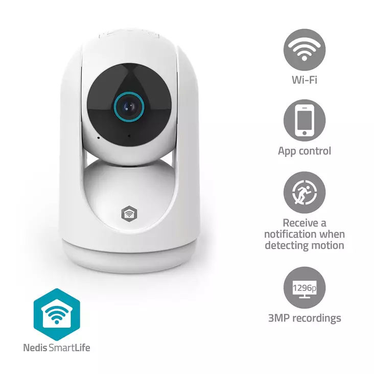 SmartLife Sisäkamera | 3MP Full HD 1296p | Kääntö/kallistus | MicroSD (ei sisälly) / Onvif / Pilvipalvelutallennus (valinnainen) | Yökuvaus | Valkoinen - Sisäkamerat - 5412810468751 - 1
