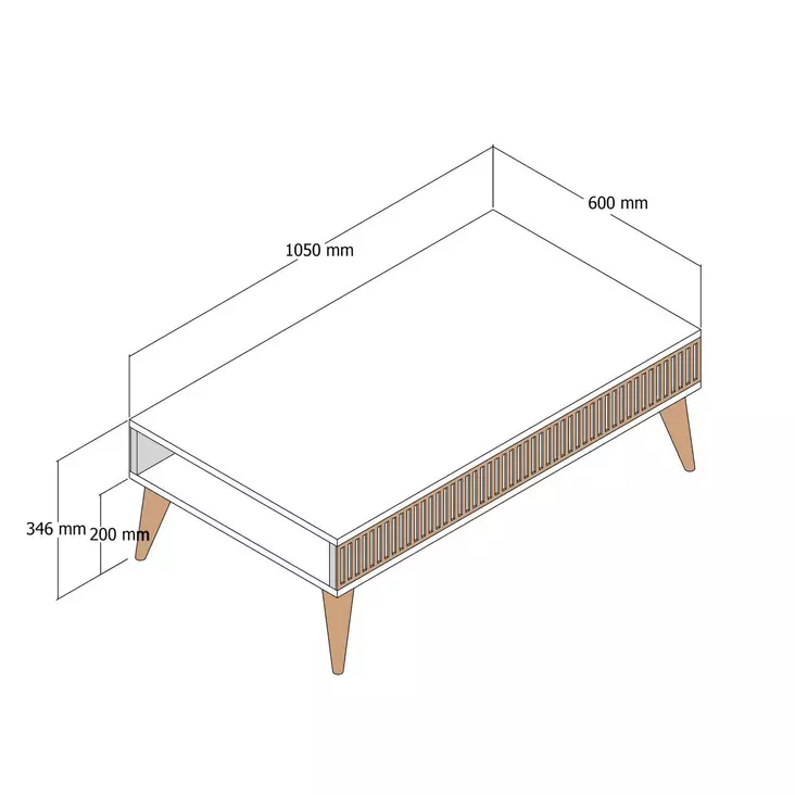 Sohvapöytä - Huonekalut, Pähkinävalkoinen, 100% Melamiinipinnoitettu Lastulevy, 105x34,6x60 cm, Muovijalat, Useita Hyllyjä - Sohvapöydät - 8683742130611 - 1