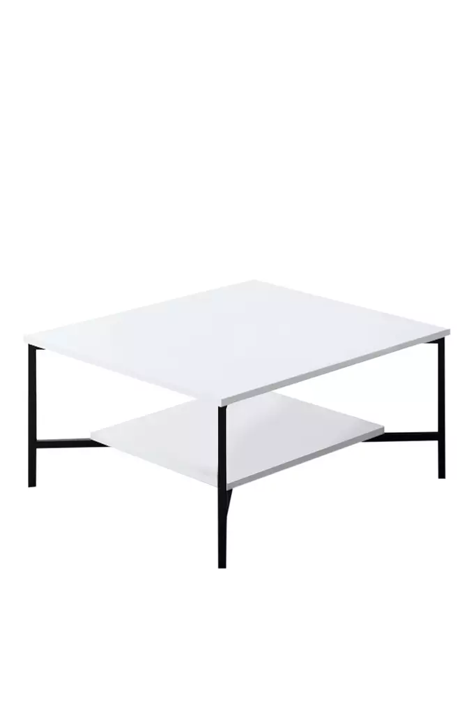 Sohvapöytä - Tyylikäs ja Kestävä - Valkoinen/Musta - 100% Melamiinipinnoitettu - Metallijalat - 80x80x40 cm - Sohvapöydät - 8683742126201 - 1