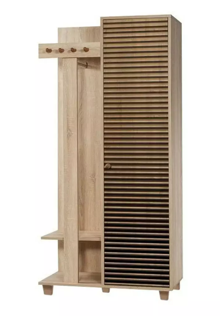 Sonoma Oak Hall Stand - 100% Melamiinipinnoitettu, 18mm Paksuus, UV-suojattu, Monikäyttöinen Säilytysratkaisu, 90x192x36 cm - Eteiskaapit - 8681875404821 - 1