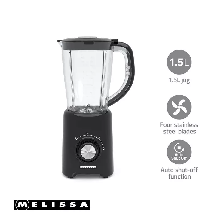 Tehosekoitin | 800 W | 2 nopeutta + pulssi | 4 ruostumattomasta teräksestä valmistettua terää | 1,5 L muovikannu | musta - Tehosekoittimet ja vatkaimet - 8711902090731 - 1