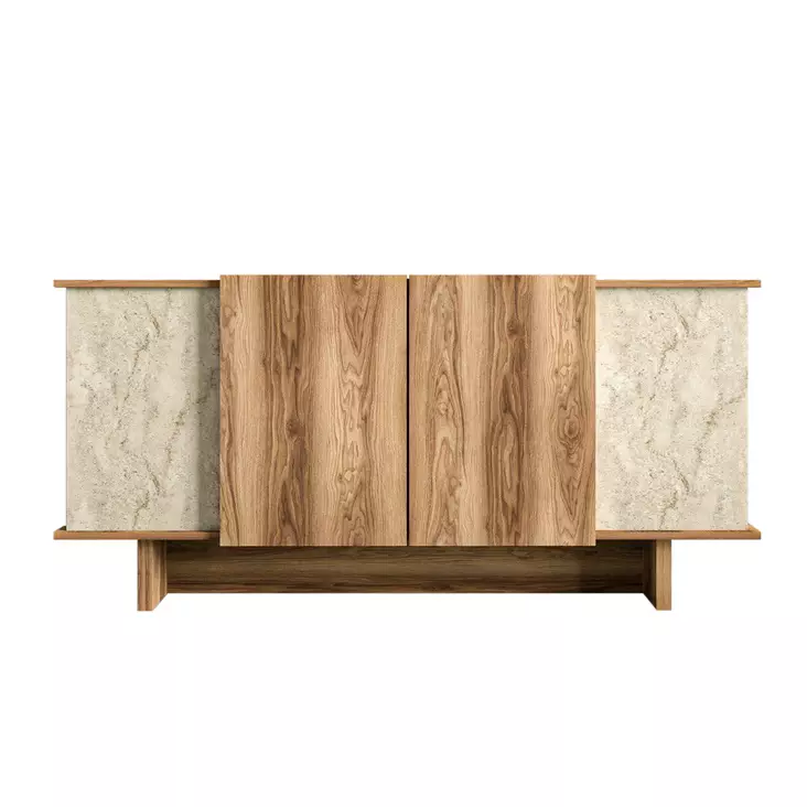 Travertiini Pähkinä Konsoli - 100% Melamiinipinnoitettu Lastulevy, 180x81x40 cm, Useita Hyllyjä, Kiinnitettävä Seinä - Lipastot ja senkit - 8684283421121 - 1