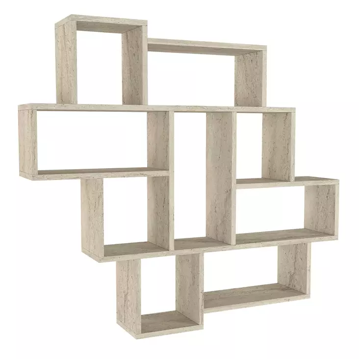 Travertiini Seinä Hylly 115,5x103,5x15 cm - 100% Melamiinipinnoitettu Lastulevy, Useita Hyllyjä, Kiinnitettävä Seinäasennus - Seinähyllyt - 8684283018321 - 1