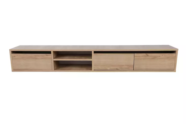 TV-taso, 180x30x25 cm, Tammi, 100% Melamiinipinnoitettu Lastulevy, Useita Hyllyjä, Seinään Kiinnitettävä, Moderni Design - TV-tasot - 8682870971561 - 1