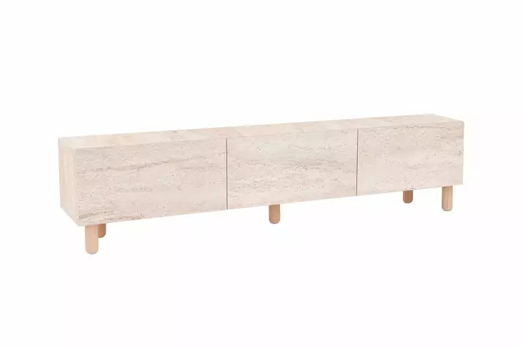 TV-taso Travertiini 180x42x31,4 cm - 100% Melamiinipinnoitettu Lastulevy, Puiset Jalat, Tyylikäs ja Kestävä - TV-tasot - 8684283431281 - 1