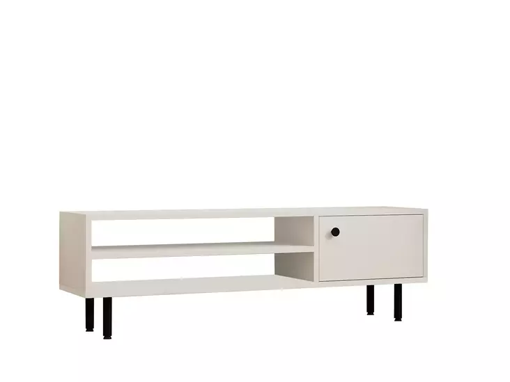 TV-taso, Valkoinen, 100% Melamiinipinnoitettu Lastulevy, 18 mm, 120x38x30 cm, Useita Hyllyjä, Kiinnitettävä Seinäkiinnitys - TV-tasot - 8684282618201 - 1