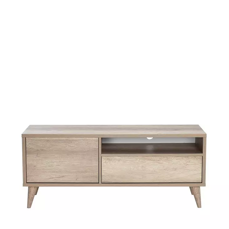 TV-taso, Valmistettu 100% Melamiinipinnoitetusta Lastulevystä, Väri: Vaalea Pähkinä, Mitat: 120x50x40 cm, Useita Hyllyjä - TV-tasot - 8684283505791 - 1