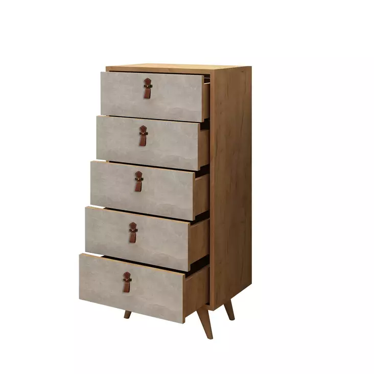 Tyylikäs ja Toimiva Tammi Valkoinen Lipasto - 5 Vetolaatikkoa, Useita Hyllyjä, 100% Melamiinipinnoitettu, 50x103x40 cm - Huonekalut - 8681875126761 - 1