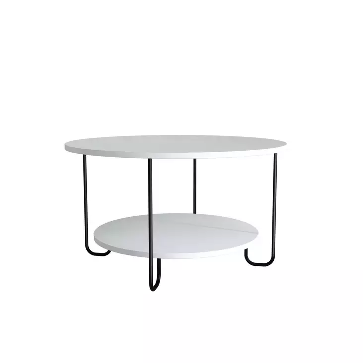 Valkoinen 2-Tasoinen sohvapöytä - 100% Melamiinipinnoitettu Lastulevy, Metallijalat, 80x80x45 cm, Lisäsäilytystila - Sohvapöydät - 8681875834741 - 1