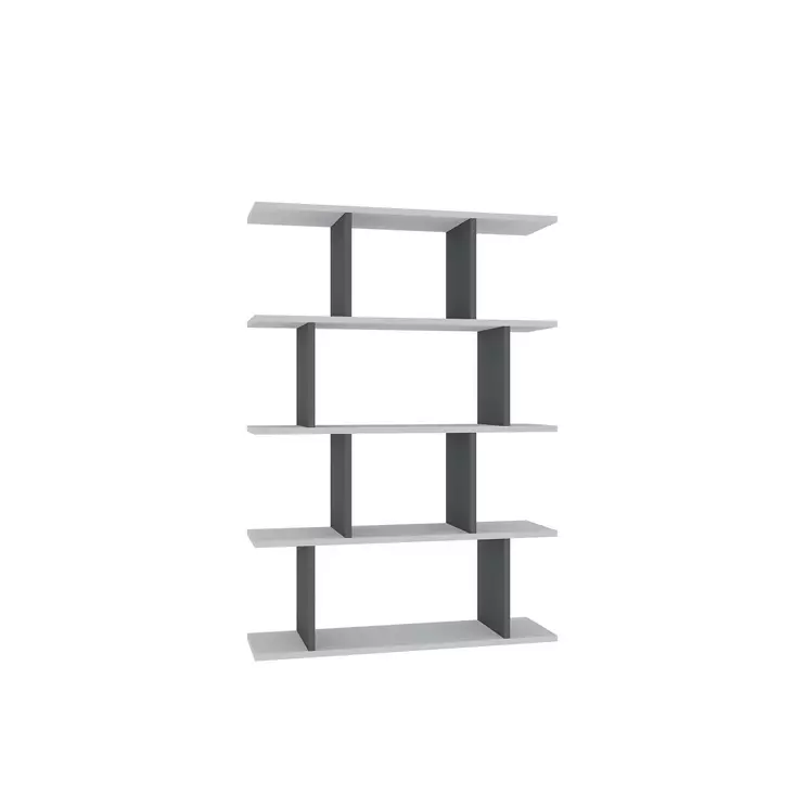 Valkoinen Anthracite Kirjahylly - 100% Melamiinipinnoitettu Lastulevy, 18 mm, 90x25x127,4 cm, Useita Hyllyjä, Seinäkiinnitys - Kirjahyllyt - 8683342216531 - 1