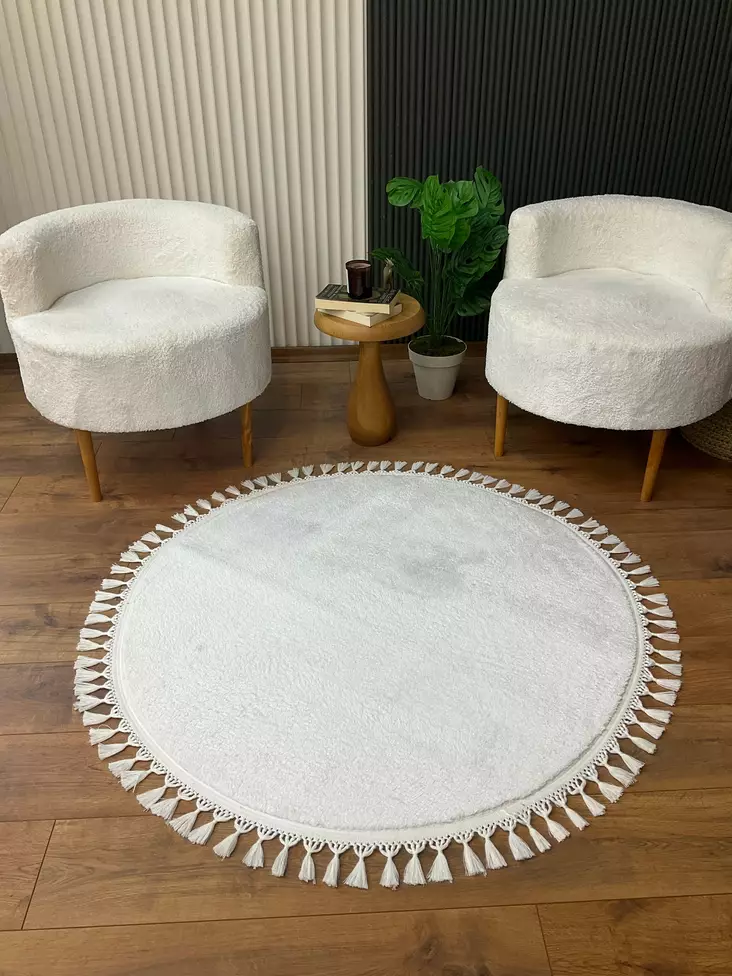 Valkoinen Antibakteerinen Matto 80x80 cm - 100% Polyesteri, Konepestävä 30 °C, 1,5 cm Paksuus, 750 gr/m² - Pyöreät matot - 8684282513971 - 1