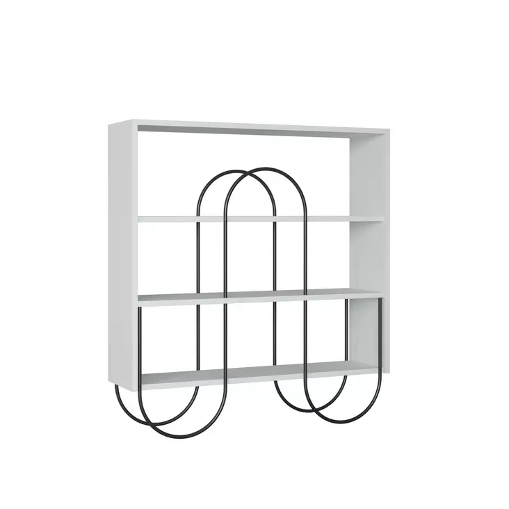Valkoinen Konsoli - 100% Melamiinipinnoitettu Lastulevy, Metallijalat, Useita Hyllyjä, 96x99x25,5 cm, Kiinnitettävä Seinäälle - Lipastot ja senkit - 8681875834611 - 1