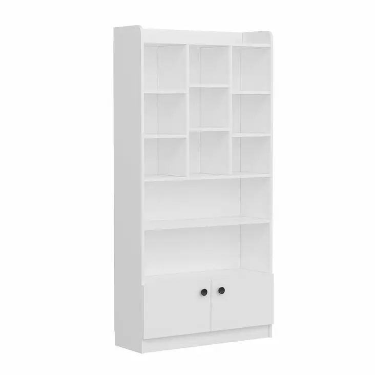 Valkoinen Skandinaavinen Kirjahylly - 100% Melamiinipinnoitettu Lastulevy, 90x180x30 cm, Useita Hyllyjä, Seinään Kiinnitettävä - Hyllyt ja naulakot - 8683743316151 - 1