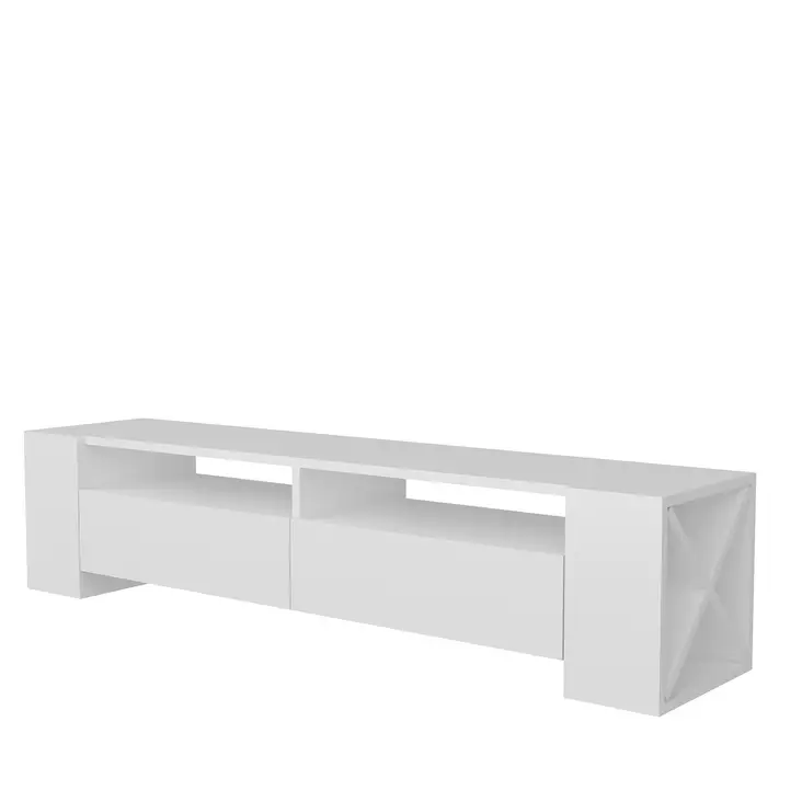 Valkoinen TV-taso 155x35x35 cm - Moderni ja Tyylikäs Säilytysratkaisu 100% Melamiinipinnoitetusta Lastulevystä - TV-tasot - 8681875445091 - 1