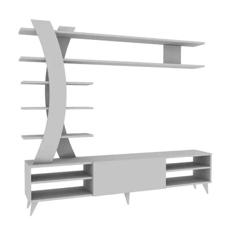 Valkoinen TV-taso 180x162x29,5 cm - 100% Melamiinipinnoitettu Lastulevy, Useita Hyllyjä, Kiinnitettävä Seinäasennus - TV-tasot - 8681875507591 - 1