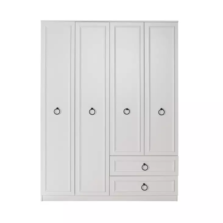 Valkoinen Vaatekaappi 140x185x52 cm - 100% Melamiinipinnoitettu Lastulevy, Useita Hyllyjä, 3 Pakettia - Vaatekaapit - 8683743537471 - 1