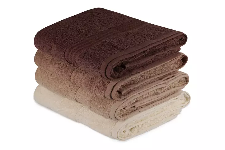 Ylellinen Kylpypyyhesetti 4 kpl - 100% Puuvillaa, 70x140 cm, Konepestävä, Kermabeige Ruskea, Erikoispakkaus - Pyyhkeet ja kylpytakit - 8681181534281 - 1