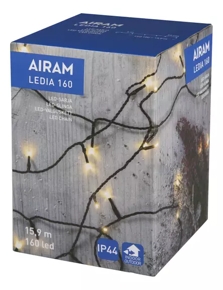 Ledia 160 lämmin valk, led väli 10 cm, tumma johto ip44 - Valosarjat - 6435200249432 - 2