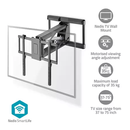 SmartLife Motorised TV Wall Mount | 37 - 75 " | Maximum supported screen weight: 35 kg | Rotatable | Minimum wall distance: 153 mm | Maximum wall distance: 485 mm | Remote controlled | ABS / Steel | Black - TV telineet - 5412810450602 - 1