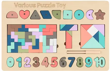 Palapeli puinen, muodot ja numerot - Palapelit - 6410416100562 - 2