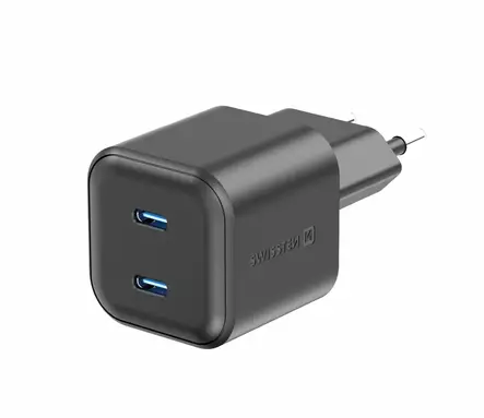 Swissten GaN 2xUSB-C 20W -laturi, musta - Verkkolaturit - 8595217487192 - 1