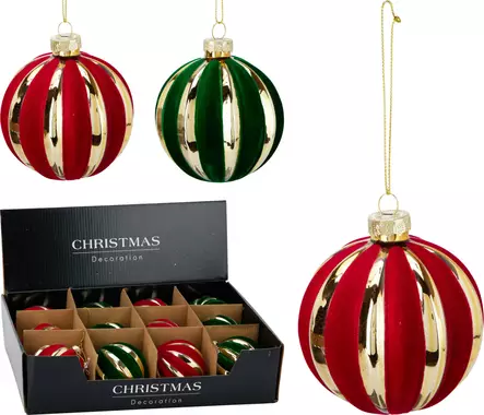 Joulukuusen lasipallo 8 cm kultaraidalla – ylellinen kiiltävä koriste samettisella viimeistelyllä - Joulukoristeet ja -tekstiilit - 8721037672382 - 1