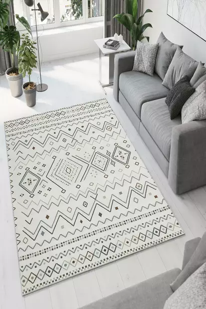 Monivärinen 100% Polyesteri eteisen matto käytävämatto 100x200 cm - Antibakteerinen, Ekologinen, Konepestävä, Liukumaton Alusta - Suuret ja keskikokoiset matot - 8683342895972 - 2