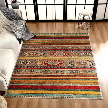 Monivärinen Matto 60x100 cm - 100% Polyesteri, Antibakteerinen, Ekologinen, Konepestävä, Liukumaton Alusta - Pienet matot ja käytävämatot - 8683342897372 - 2