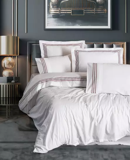 Tuplapussilakanasetti, valkoinen viininpunainen punainen, 200 x 220 cm, pehmeä, kestävä - Lakanat ja tyynyliinat - 8684283402342 - 1