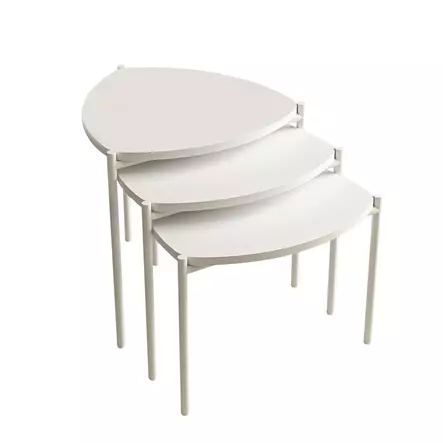 Valkoinen 3-osainen Pesäpöytäsetti - 100% Melamiinipinnoitettu Lastulevy, 18 mm, Metallirunko, Tyylikäs ja Kestävä - Pöydät - 8683742465782 - 1