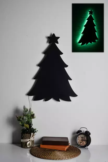 Vihreä Koristeellinen LED-seinävalaisin - Musta MDF-pohja, 60 LED/m, 20x27 cm, 12V 1A, 375 cm johto, IP20 - Valokoristeet ja valohahmot - 8683342217842 - 2