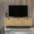TV-taso, Huonekalut, Tammi Musta, 100% Melamiinipinnoitettu Lastulevy, 18mm, 140x55x40cm, Useita Hyllyjä, Seinäkiinnitys - TV-tasot - 8682870168602 - 1
