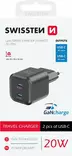 Swissten GaN 2xUSB-C 20W -laturi, musta - Verkkolaturit - 8595217487192 - 2