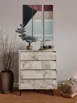 Ephesus Marble Lipasto - 4 Vetolaatikkoa, Useita Hyllyjä, 100% Melamiinipinnoitettu, 70x86x40 cm, Kiinnitettävä Seinäkiinnitys - Lipastot ja senkit - 8684283031382 - 2