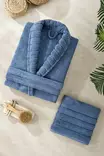 Indigo Sininen Kylpytakkisetti - 100% Puuvillaa, L/XL, Konepestävä 30 °C, Sisältää Käsipyyhkeen 50x90 cm - Pyyhkeet ja kylpytakit - 8684283617142 - 2